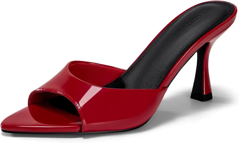 Coutgo Womens Kitten Heel Sandals Heeled Mules Pointed Open Toe High Heels