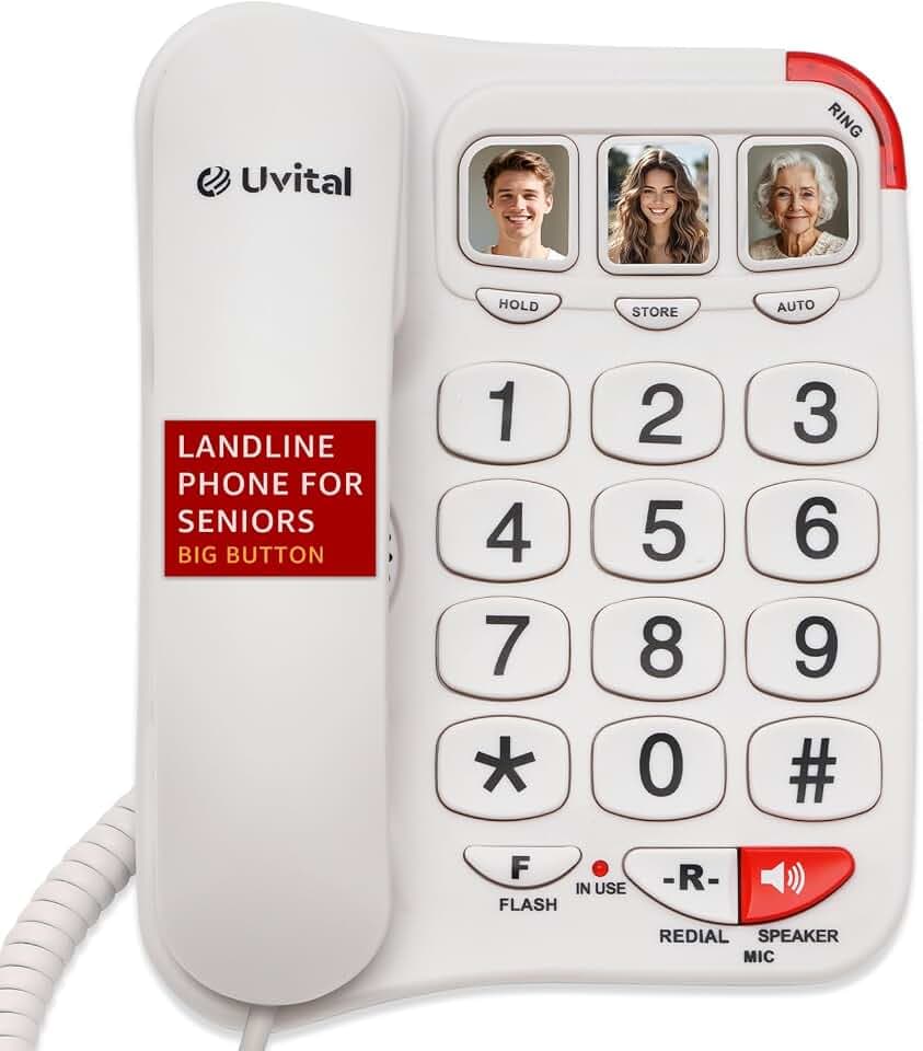 Uvital Big Button Phone for Seniors - Basic Telephone for Elderly, White