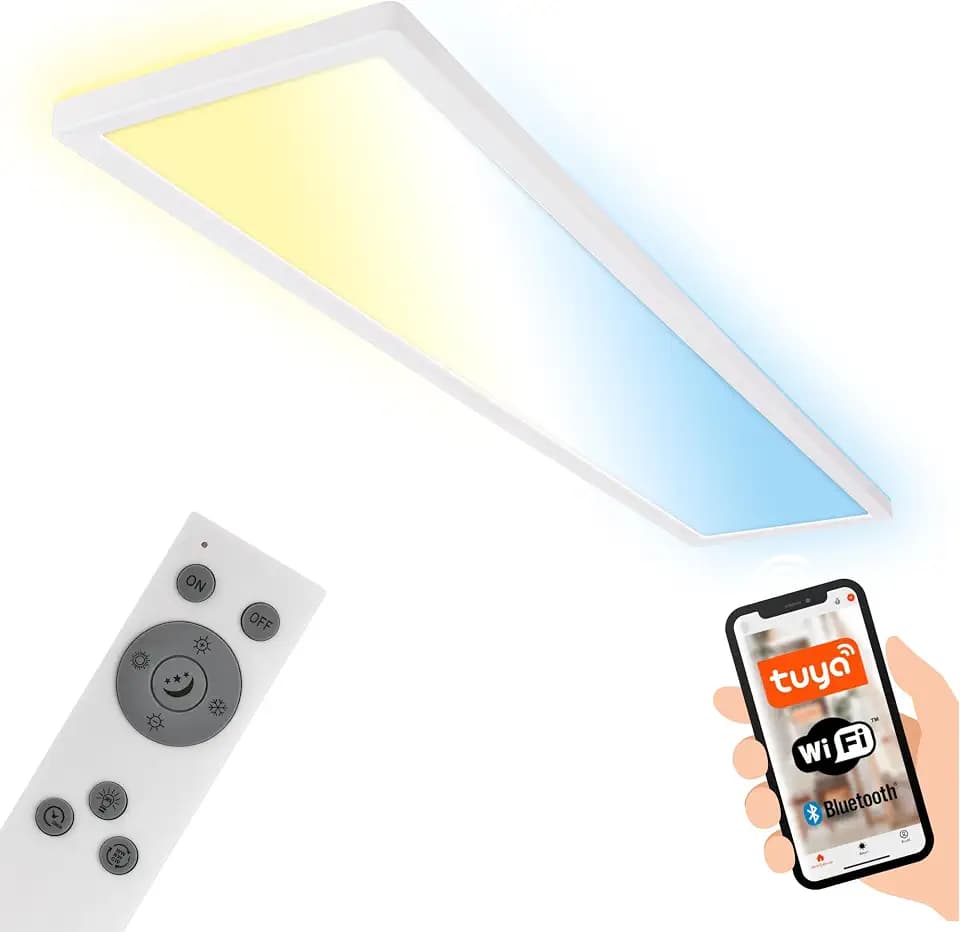 BRILONER - LED Deckenlampe 98cm flach Smart Home, funktioniert mit Alexa, Fernbedienung, Lampe, Deckenleuchte, Wohnzimmerlampe, LED Panel, Küchenlampe, Schlafzimmerlampe, 98x20x3 cm, Weiß
