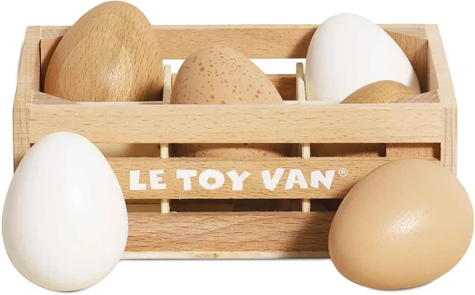 Le Toy Van - Wooden Honeybee Market Farm Eggs Half Dozen Crate | Perfect for Supermarket, Food Shop or Cafe Pretend Play | Great As A Gift (TV190)