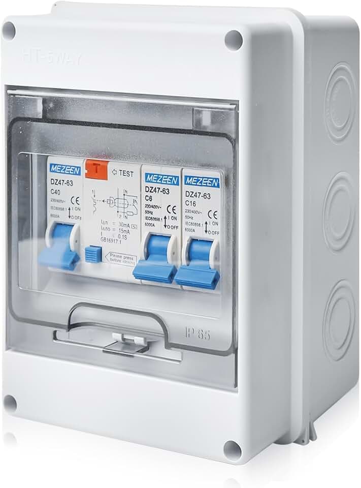 Sicherungskasten Aufputz AC 40A IP65, Aufputz Verteiler Kleinverteiler, Kleinverteiler Aufputzmit, Verteilerkasten für Zuhause/Büro/Einkaufszentrum, AC Trennschalter 6A+16A