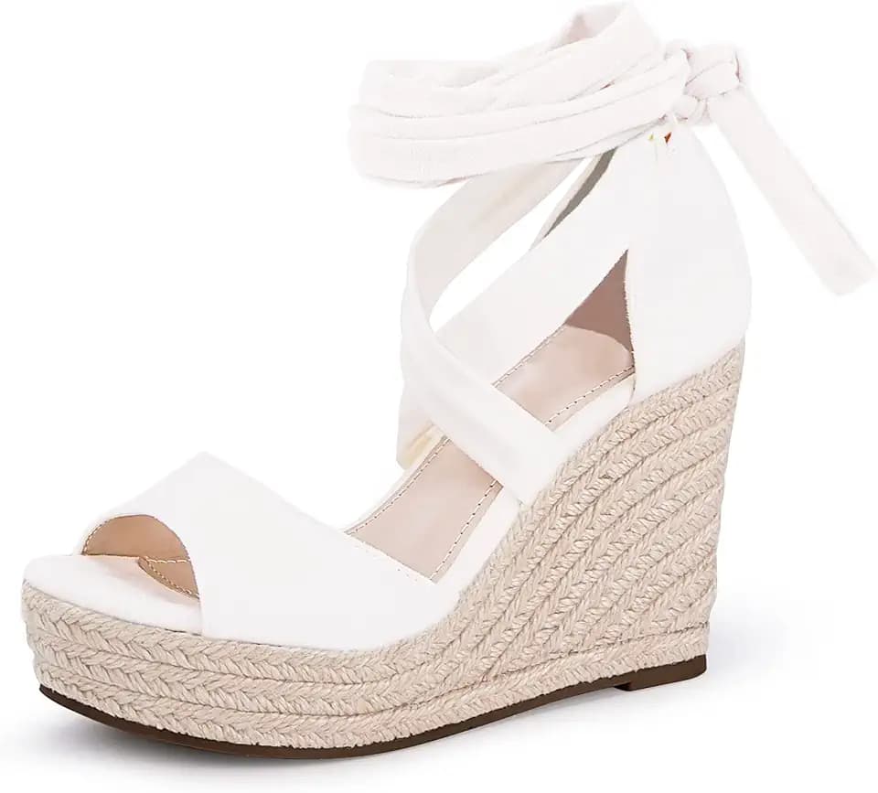 Fashare Womens Espadrilles Wedges Sandals Heels Open Toe Tie Lace Up Platform Ankle Strap Summer Dress Shoes