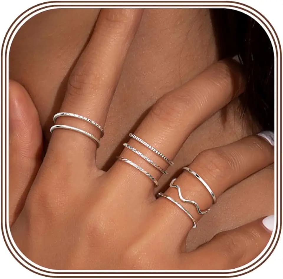 THUNARAZ 8Pcs 1mm Stackable Rings for Women Stainless Steel Rings Set