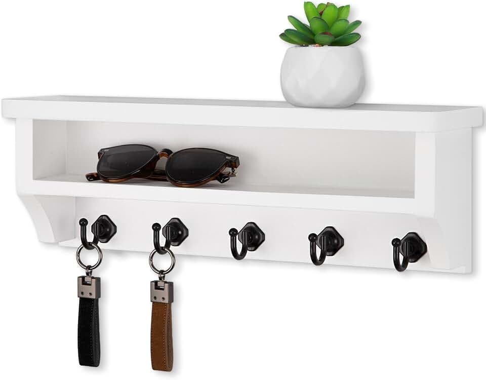 Nekon Key Holder Wall Mount, Wall Organizer Shelf with 5 Key Hooks