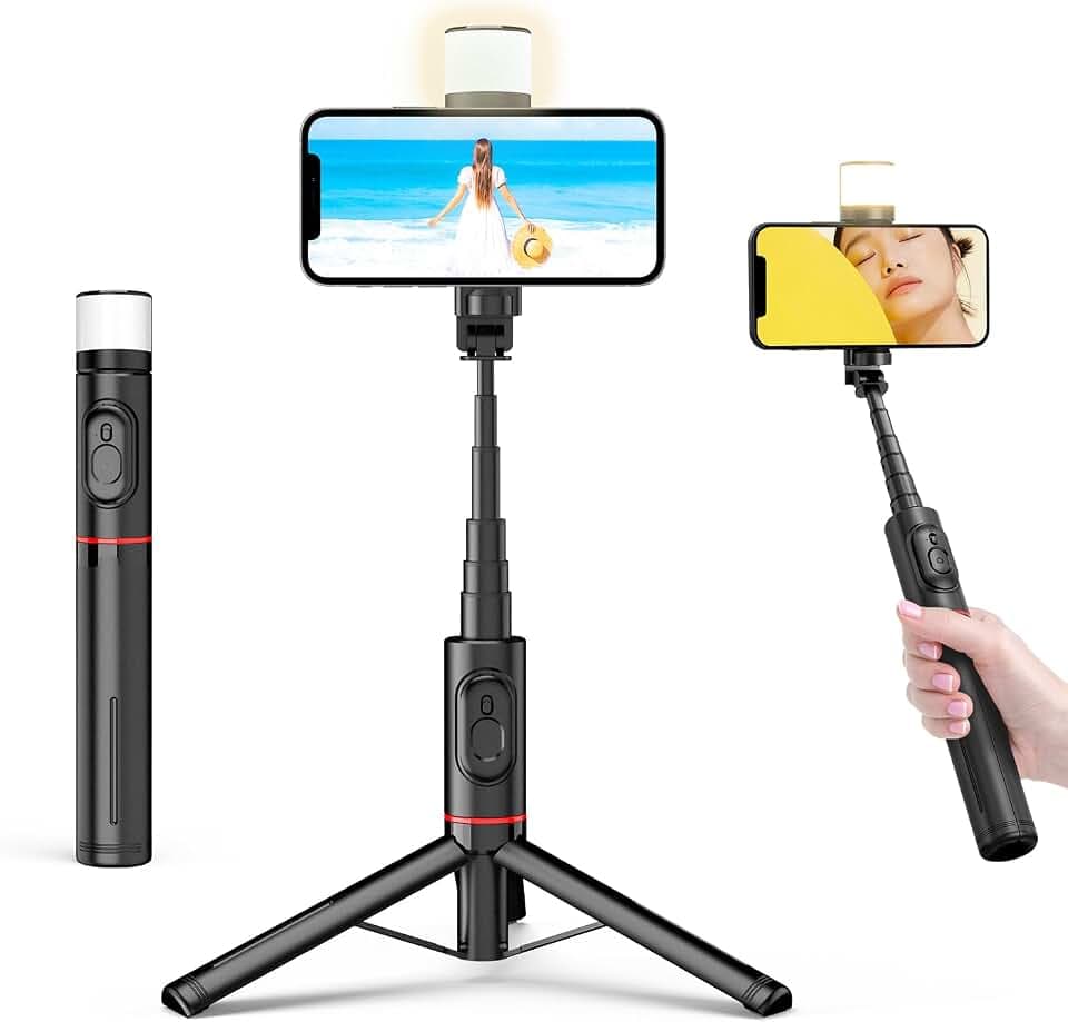 Moman Q12S Selfie Stick Stativ, 77cm Aluminium Handy Stativ Tragbar Stativ Handyhalter Selfie Stange für Smartphones, All in 1 Selfiestick
