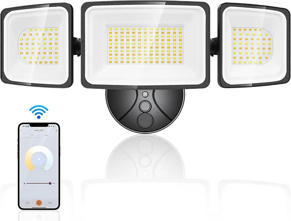 Onforu 100W Smart Flood Lights Outdoor, 3 Adjustable Heads, 9000LM Dimmable Hardwired Security Light, WiFi Alexa Control Floodlight, 2700K-6500K Tunable