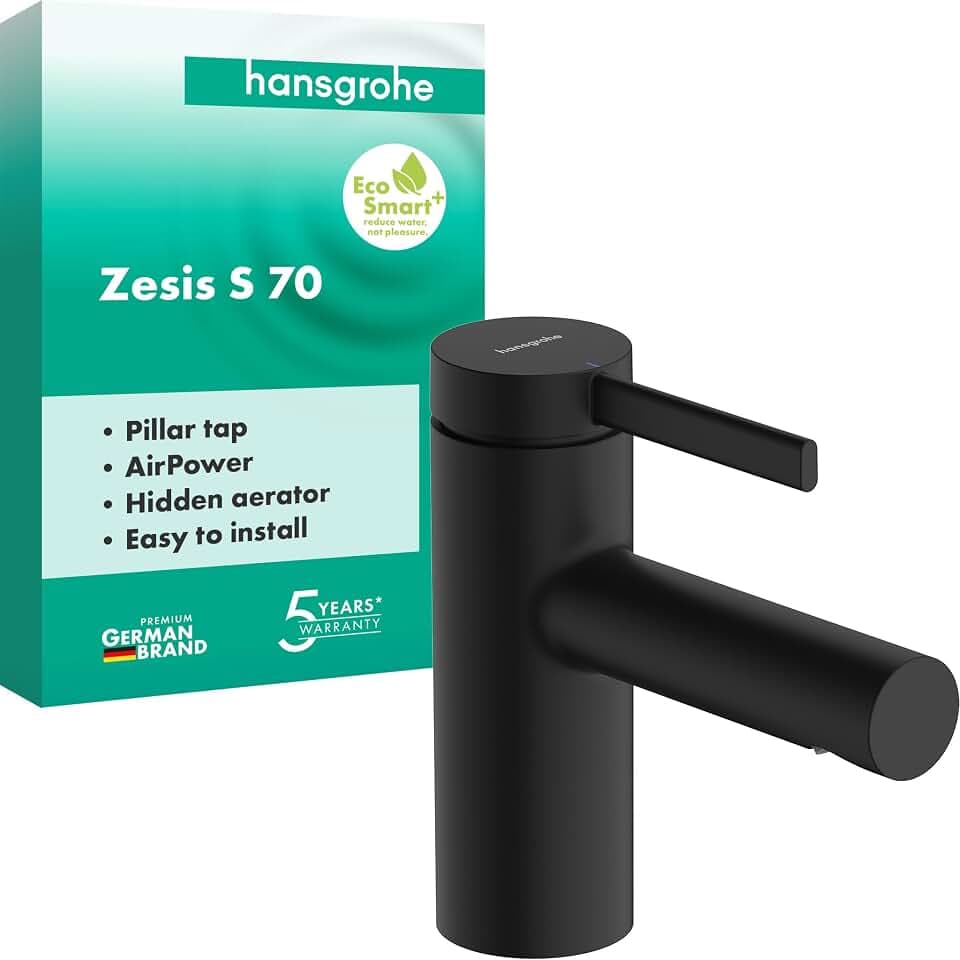 hansgrohe Zesis S - Waschtischarmatur für Kaltwasser ohne Ablauf, Wasserhahn für Gäste WC mit Auslaufhöhe 74 mm, Mischbatterie Waschbecken wassersparend (EcoSmart+), Mattschwarz, 74713670