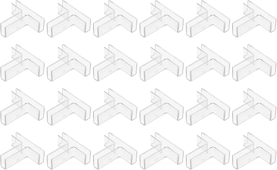 uxcell 24Pcs Plastic Glass Connector, Suitable for 6mm Thick t Shaped Glass to Glass Clamp, Fixing Bracket Rimless Clip Holder for Aquarium Fish Tank Display Shelves, Transparent