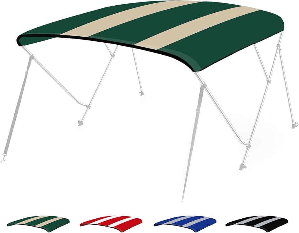 Seamander 3 Bow/4 Bow Bimini Top Replacement Cover,Waterproof Canvas Sun Shade Boat Canopy,Easy Install Zipper Sleeves &Light Hole Without Frame,3 Bow Green/Beige 6'L 67"-72" W