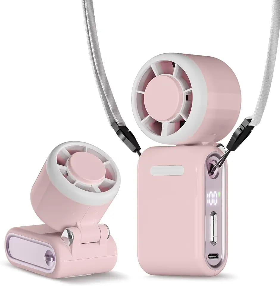 Handventilator Tragbarer Mini Ventilator, Turbo Ventilator mit 100 Stufen und LED Display, 3600mAh Wiederaufladbar, 3-in-1 Hand Hals Tisch Ventilator, Faltbarer USB Ventilator für Reisen Büro Outdoor
