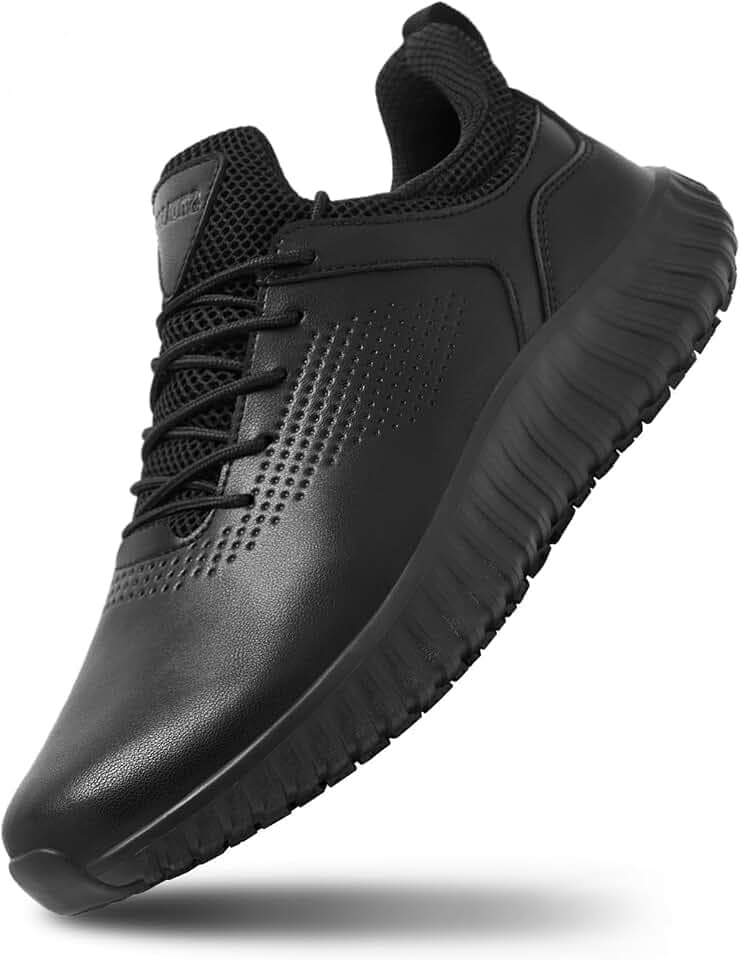 SHULOOK Men's Non Slip Work Shoes Kitchen Restaurant Chef Sneakers Black