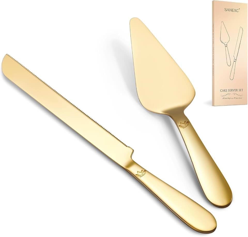 Wedding Cake Cutting Set - Extended Thickened Knife and Server Gold