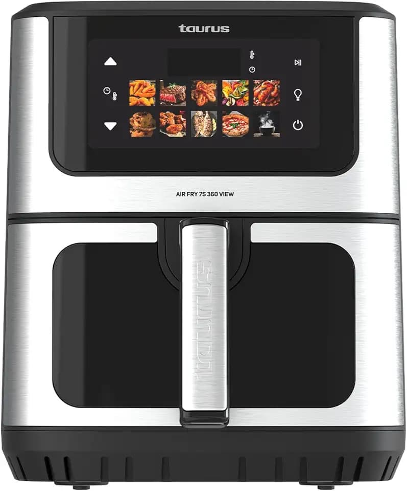 Taurus - Heißluftfritteuse 7S 360 View 1900W | 6,5 L | 10 Programme | Doppelheizung | Gleichmäßige Garung | Warmhaltefunktion | 60-min Timer | Touch-Display | BPA- & PFOA-frei