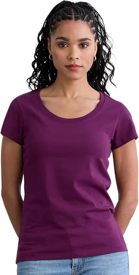 Fair Indigo Women's Organic Pima Cotton Short Sleeve Scoop Neck Tee