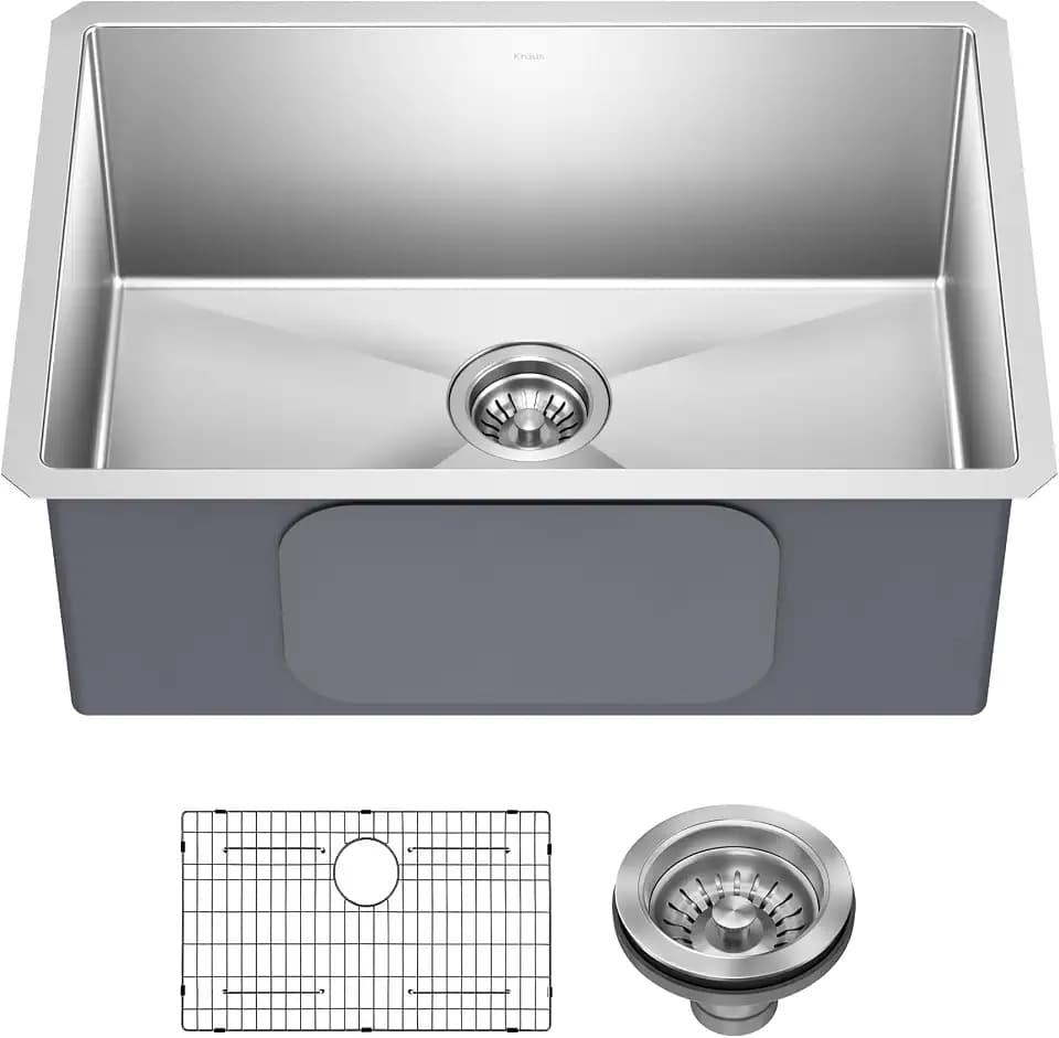 KRAUS Standart PRO 26-inch 16 Gauge Undermount Single Bowl Stainless Steel Kitchen Sink, KHU100-26