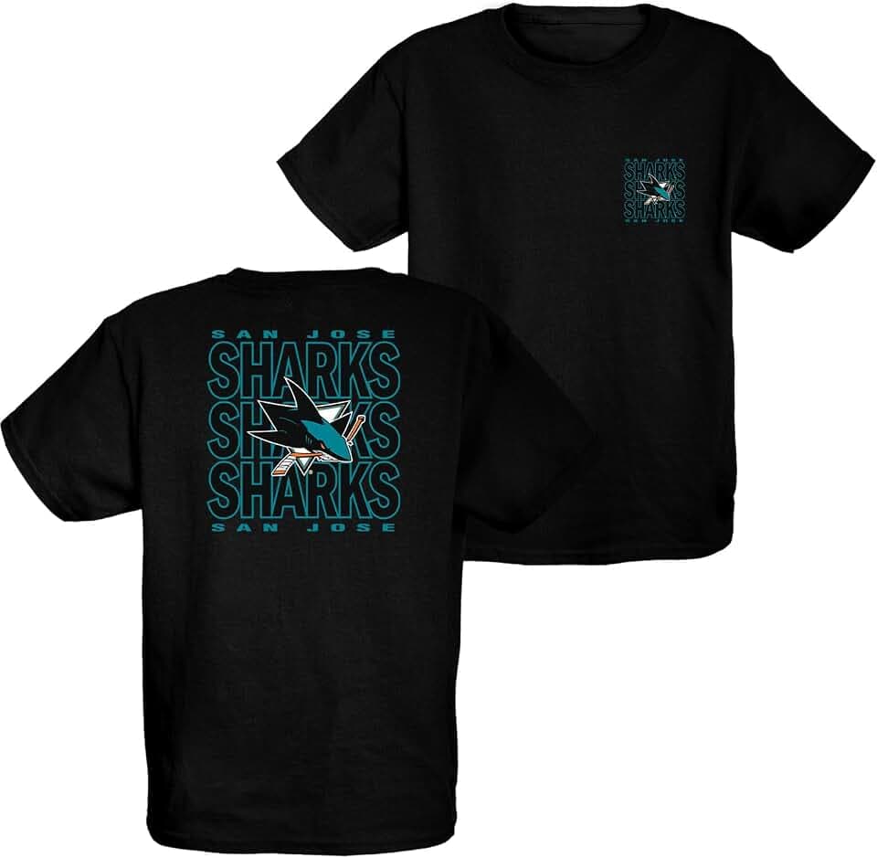 Blue 84 NHL Unisex Kids NHL Officially Licensed Youth T-Shirt Front/Back Curl Team Color