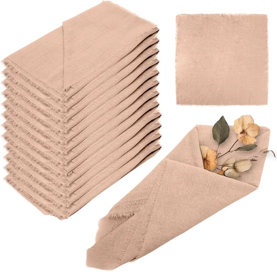 Stoffservietten Baumwolle 12 Stück, 43x43cm Musselin Servietten Stoff Tischservietten, Servietten Tischdekoration für Weihnachten Party Hochzeit Geburtstag Cafe Restaurant (Aprikose)