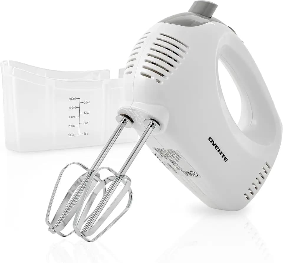 OVENTE 5-Speed Electric Hand Mixer with Storage Case,150W, White HM151W