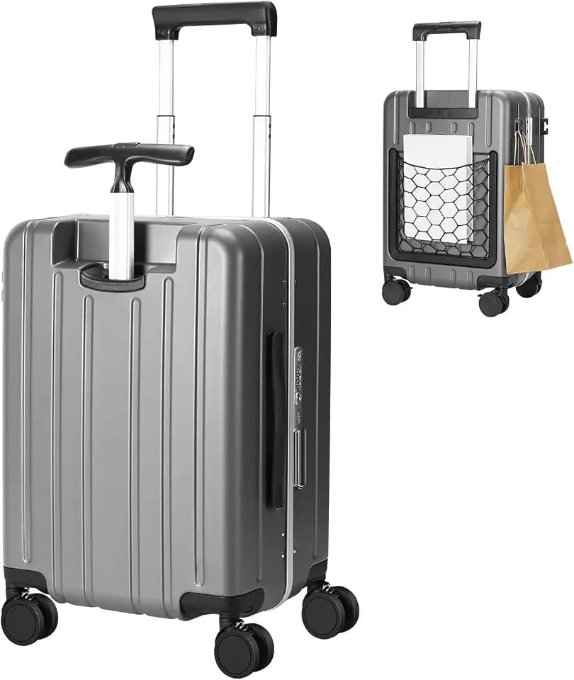 MRPLUM 20" Carry On Luggage Double Handle Suitcase with Net Pocket,Grey