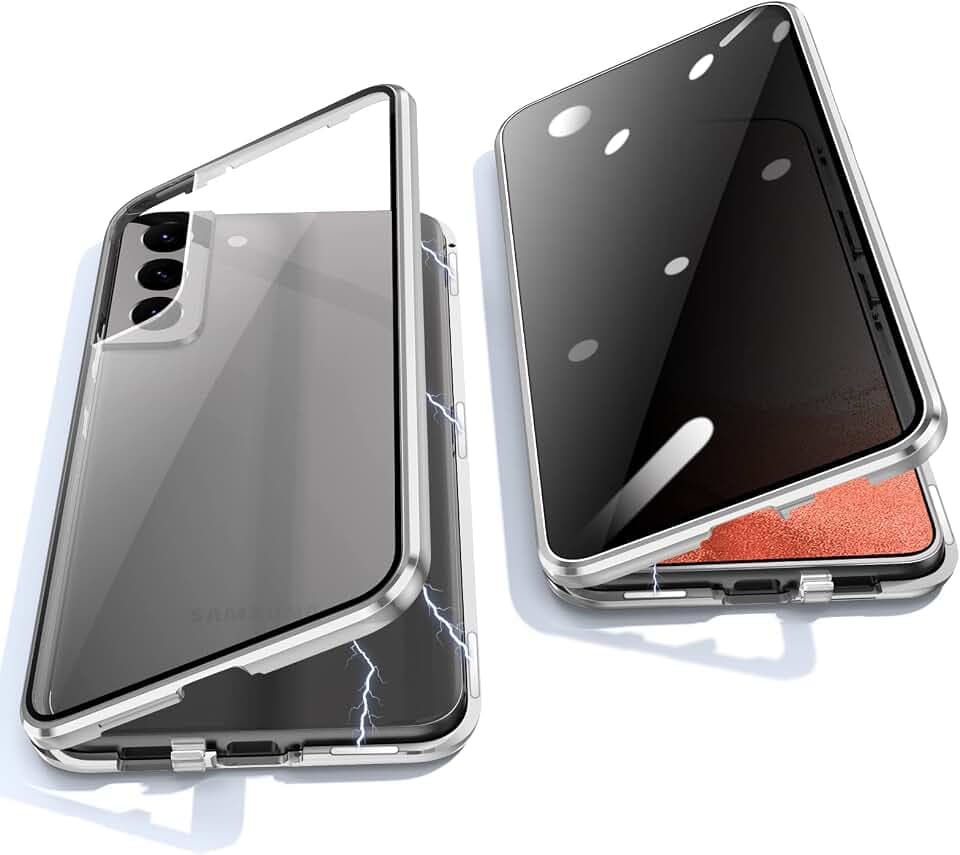 Anti Peeping Hülle für Samsung Galaxy S22 Plus, 360 Grad Schutz Case, Privatsphäre Gehärtetes Glas Anti-Spähen Cover, Stark Magnetische Adsorption Metallrahmen Handyhülle für S22+ (Schwarz)