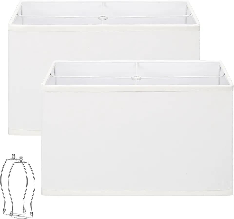 Rectangular Lamp Shades Set of 2, 16"L x 8"W x 10"H, Large Rectangle Lampshades for Table Lamps Floor Lamps, Natural Linen Bedside Lamp Shades, Spider, Harp Holders Included, Easy Assembly, White