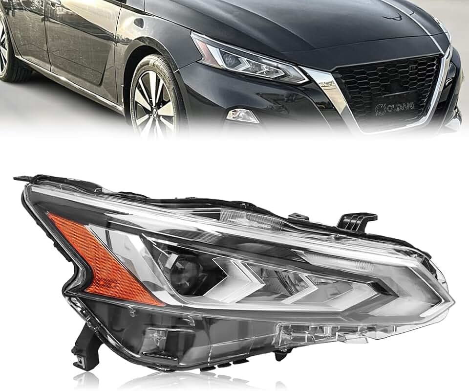 LED Projector Headlight Assembly Fit for 2019-2022 Nissan Altima, [LED DRL] Right Passenger Side Headlamp with Clear Lens Chrome Housing Amber Reflector, OEM#: 260106CA5B, 1 PC