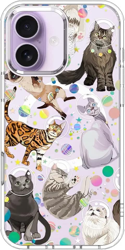 MOSNOVO for iPhone 17 Case | Compatible with Magsafe | Military Grade 6.6ft Drop Tested | Camera Control | Clear with Space Cat Design