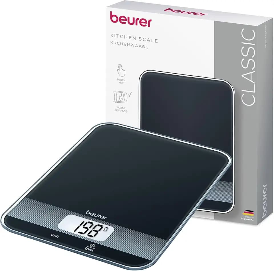 Beurer KS 19 digitale Küchenwaage (mit Tara-Zuwiegefunktion, Sensortastenbedienung, 5 kg Tragkraft) schwarz