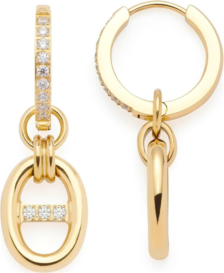 JEWELS BY LEONARDO Creole Herma, 1 Paar Klapp-Kreole mit Anhänger aus goldfarbenem Edelstahl, Schiffsanker-Kettenglieder mit eingesetzten zirkonia Steinchen, Schmuck Damen Geschenk, 024298