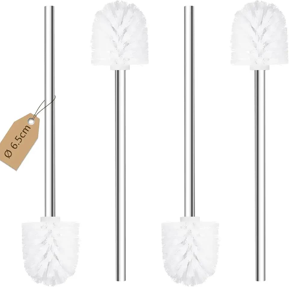 WC-Bürste, 4 Stück, Bürstenkopfdurchmesser 6,5 cm, WC-Bürsten mit Edelstahlgriff, Stehende Edelstahl-WC-Bürsten für Badezimmer, Toilette, Ergonomisch, Elegant, Langlebig (Ø 6.5cm, Weiß)
