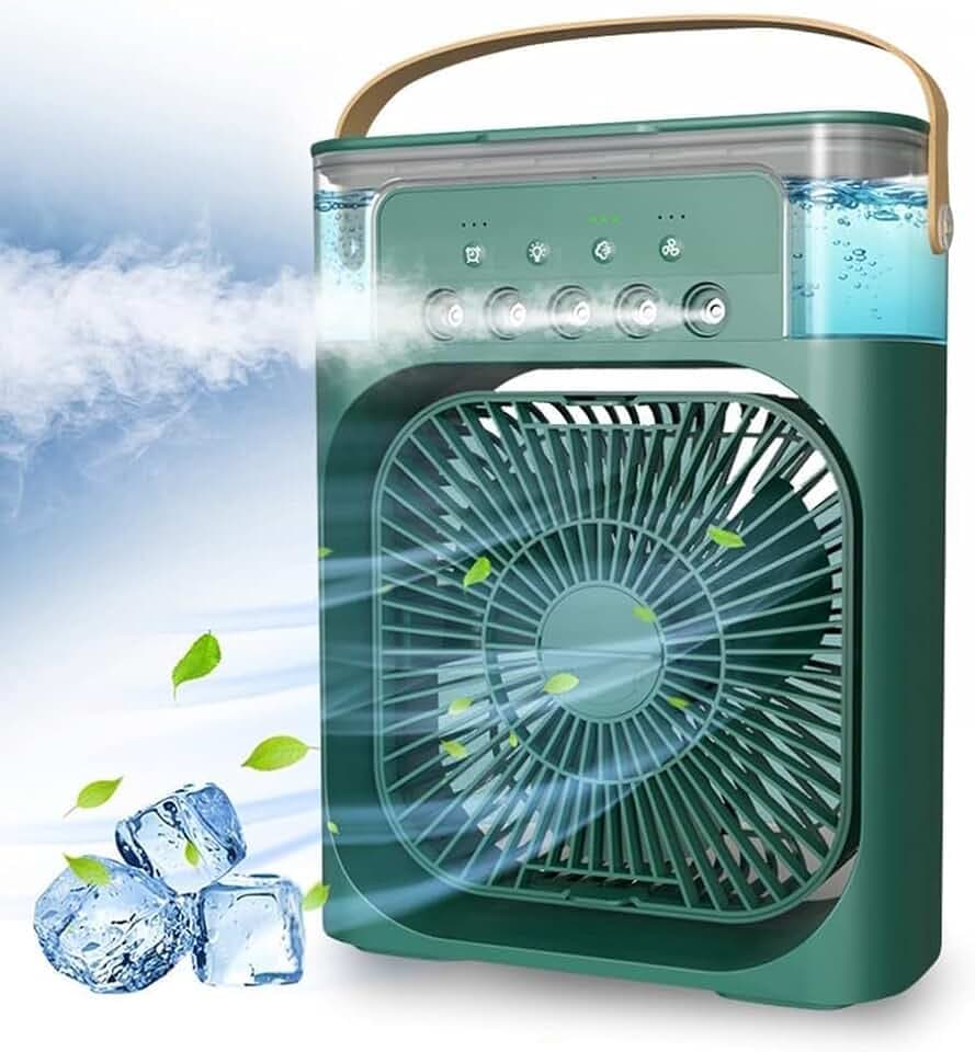Tragbarer Mini‑Tischventilator, 4‑in‑1 Personal Ventilator mit Wassernebel‑Spray, 3 Geschwindigkeiten, Sprühnebel‑Ventilator für Zuhause, Büro und Zimmer (Green)