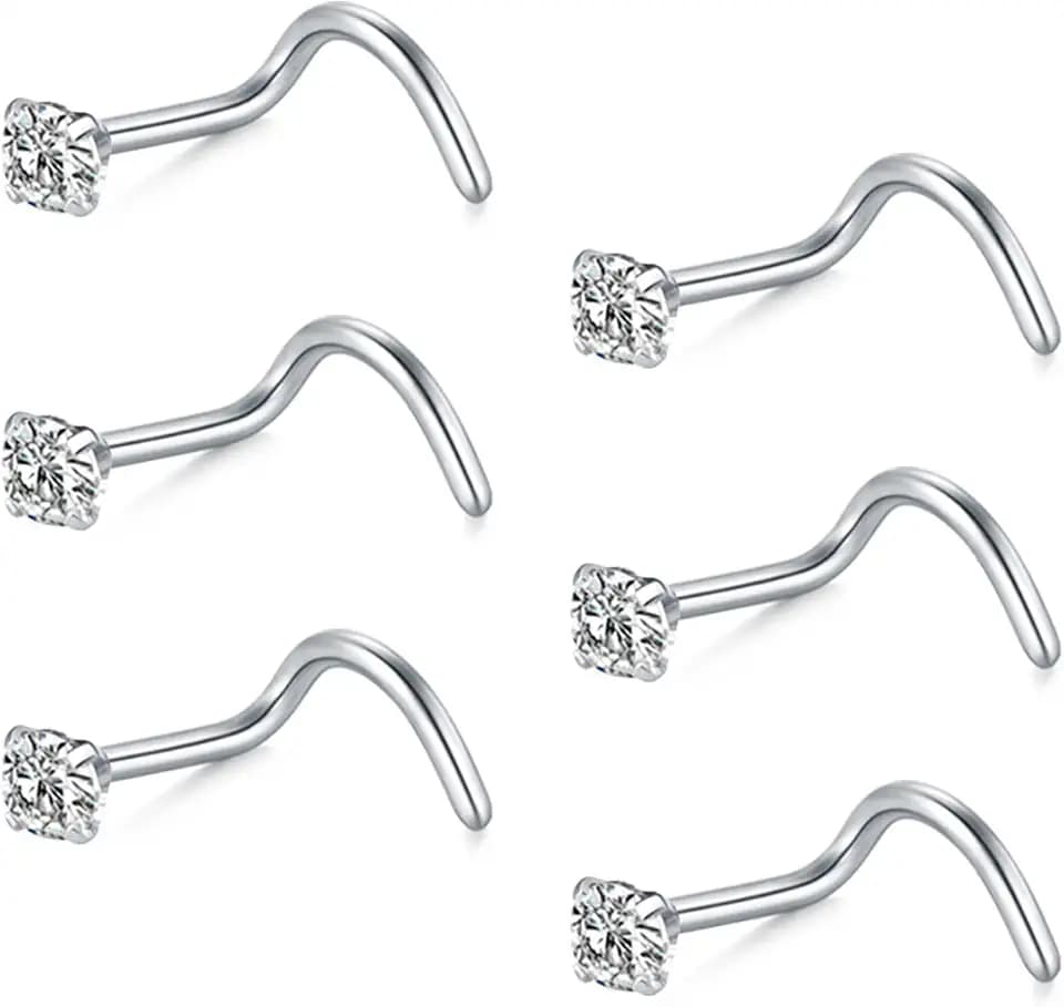 Briana Williams 20G Nose Screw Studs - Surgical Steel Nose Rings, 1.5mm, 2mm, 2.5mm CZ Inlaid Opal Nostril Piercing Jewelry