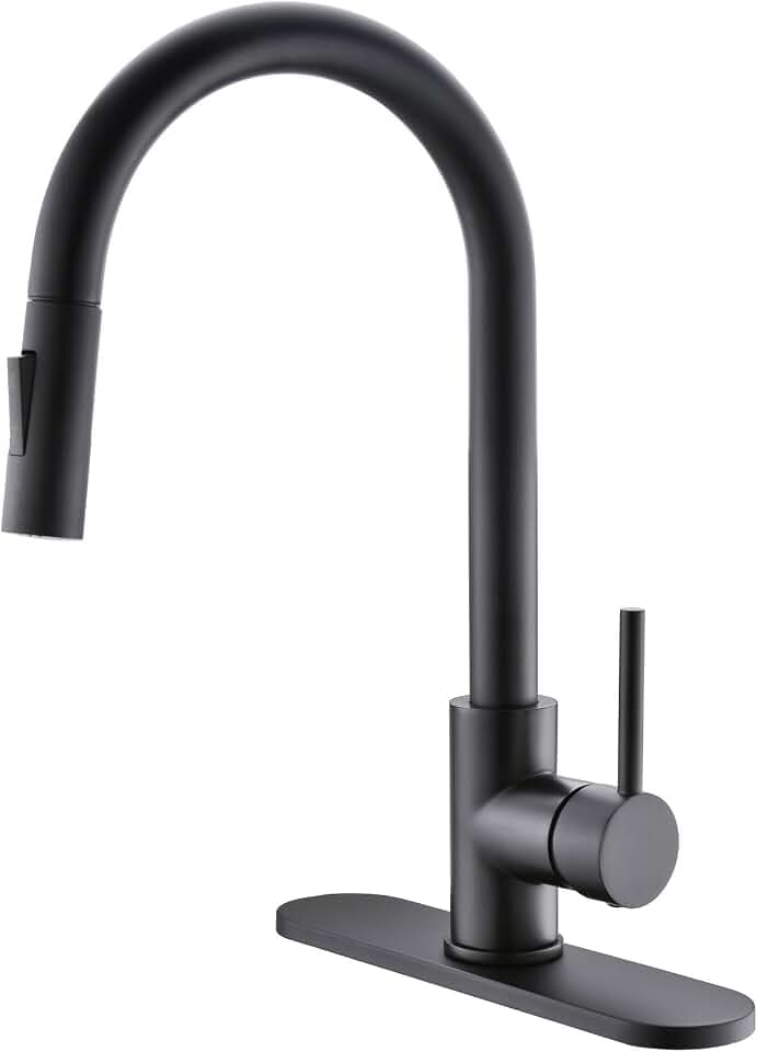 Havin Black Kitchen Faucet with Pull Down Sprayer, Matte Black, Stainless Steel,Including 10inch Deack Plate,for 1 or 3 Holes Sink