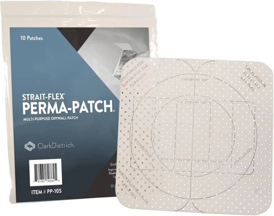 Strait-Flex Drywall Patch – Perma-Patch for Easy Drywall Repair – Smooth Finish, No Fuzz and Ready to Paint – Pre-Cut 8" x 8" Size with Trim Guides – Covers Holes Up to 5" – 10 Pack