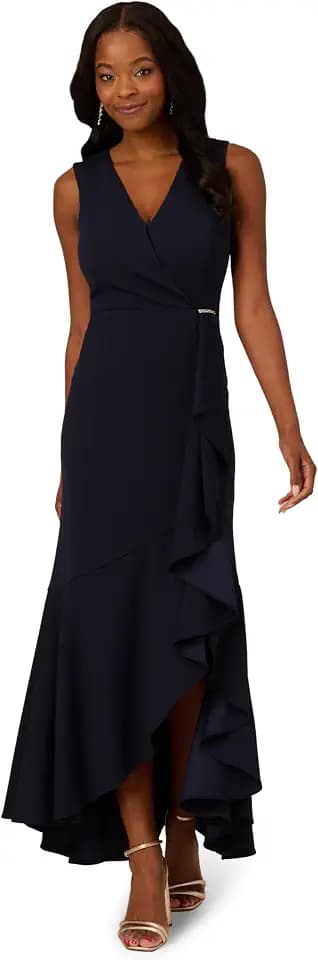 Adrianna Papell Women's Ruffle Flounce Crepe Gown