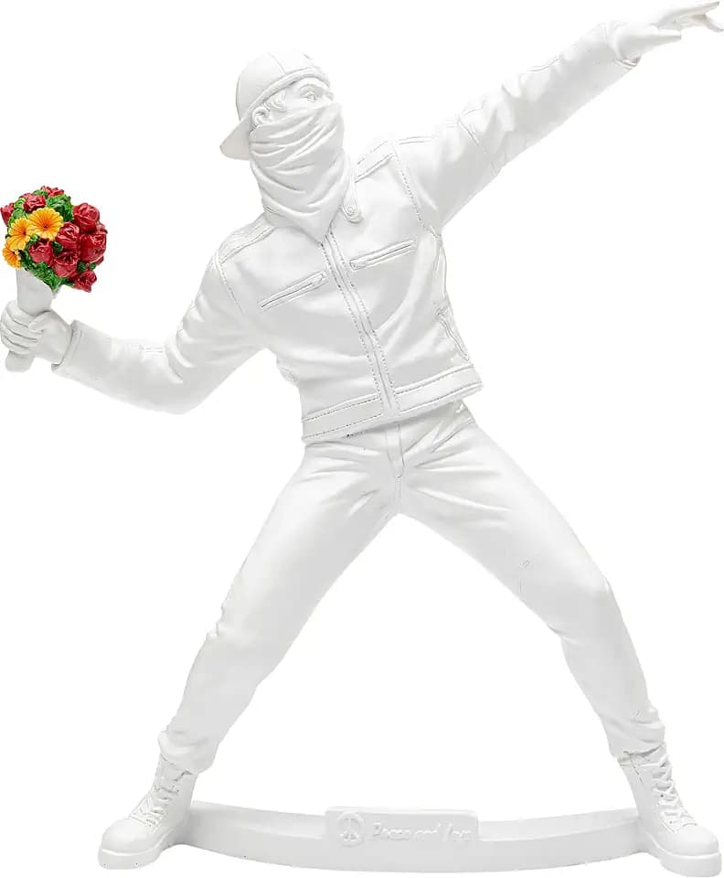 Kare Design Deko Figur Street Art Bouquet, Weiß, Deko Objekt, Wohnaccessoires, Mann mit Blumenstrauß in der Hand, 27x7x24 cm (H/B/T)