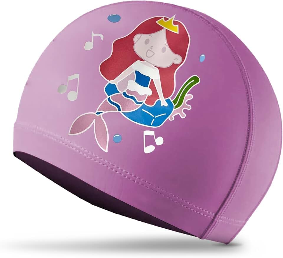 SOL 1 x Badekappe für Mädchen, rosa Junior-Badekappen, Kinder im Alter von 6–14 Jahren, 9–10 Jahre, dehnbarer, atmungsaktiver Stoff, bequeme Passform für Kinder mit langen Haaren, ideal für Pool- und