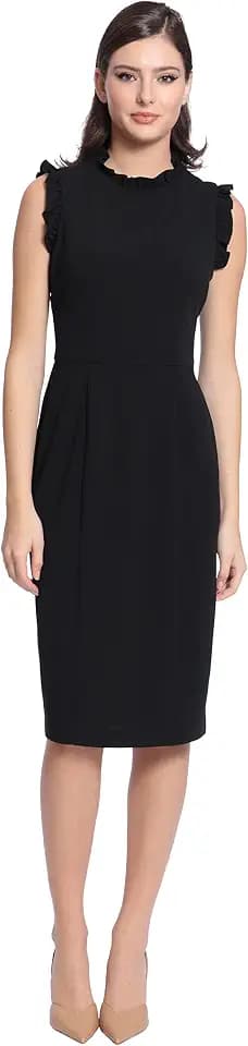 Maggy London Womens Ruffle Neck and Armhole Sheath Dress