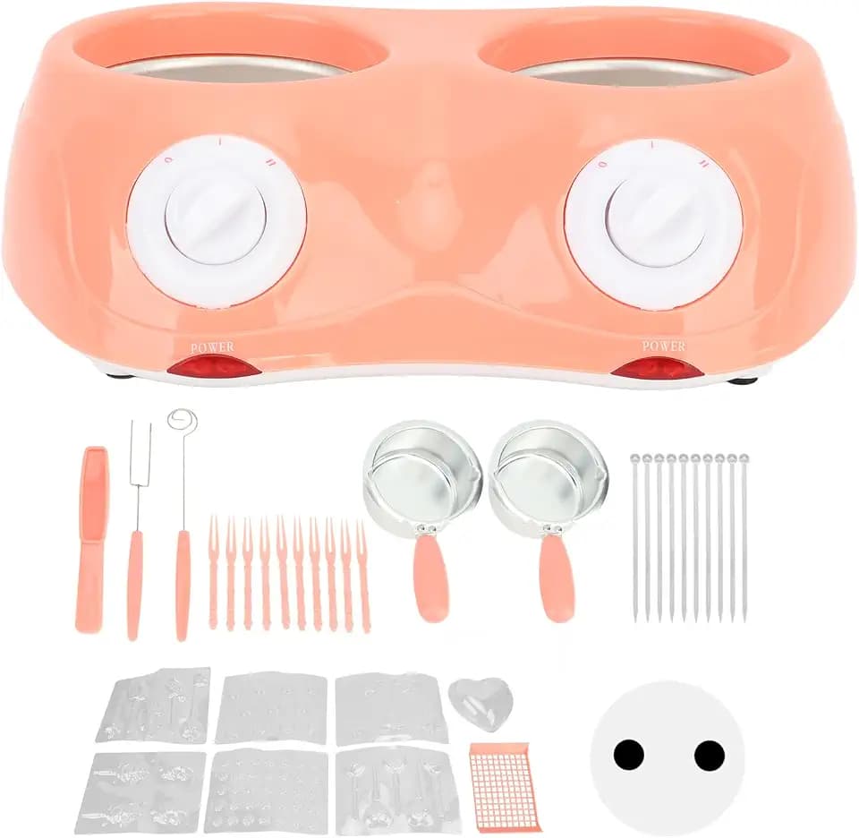 Tyenaza Schokoladenschmelzmaschine, Schokoladenschmelztopf, Elektrische Schokoladenfondue-Schmelzmaschine Mit Doppeltopf-Küchenwerkzeug(EU-Rosa)