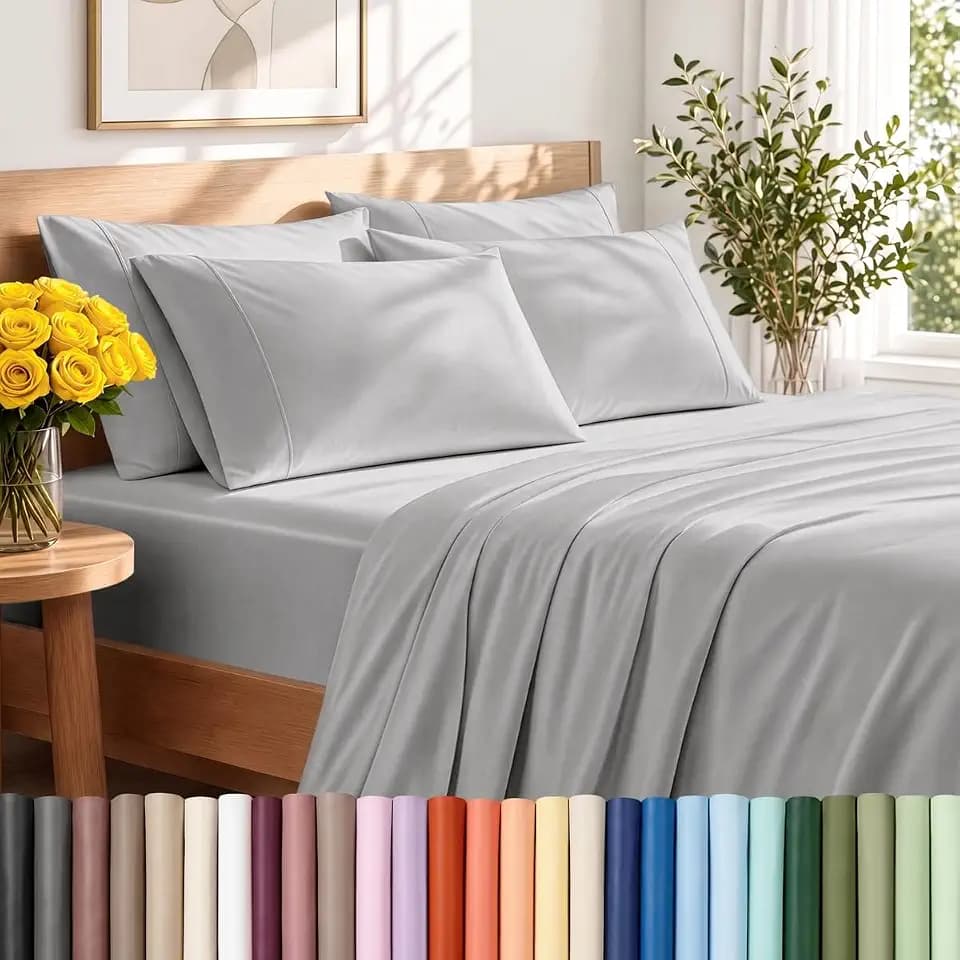 Bare Home Sheet Set 1800 Ultra-Soft with 4 Pillowcases (Queen, Light Grey)