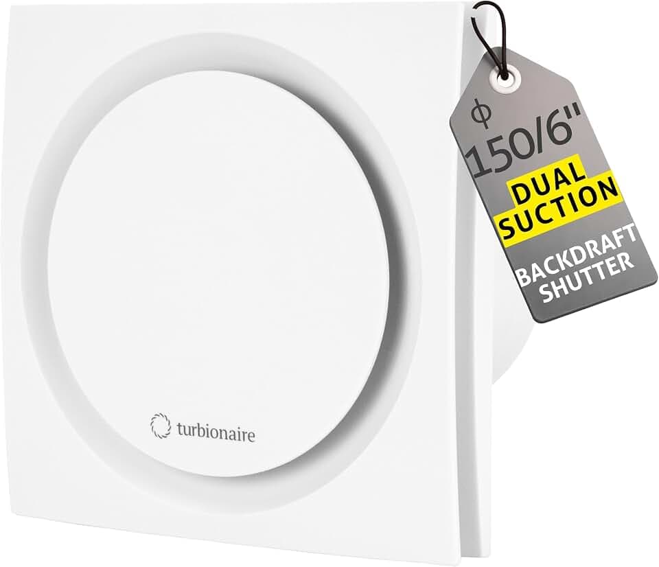 Turbionaire RING 150 SW Badlüfter, 150 mm, Doppelte Ansaugung, Wasserdicht, Mit Rückschlagklappe – Ideal für Belüftung im Badezimmer und WC, Gegen Feuchtigkeit und Schimmel