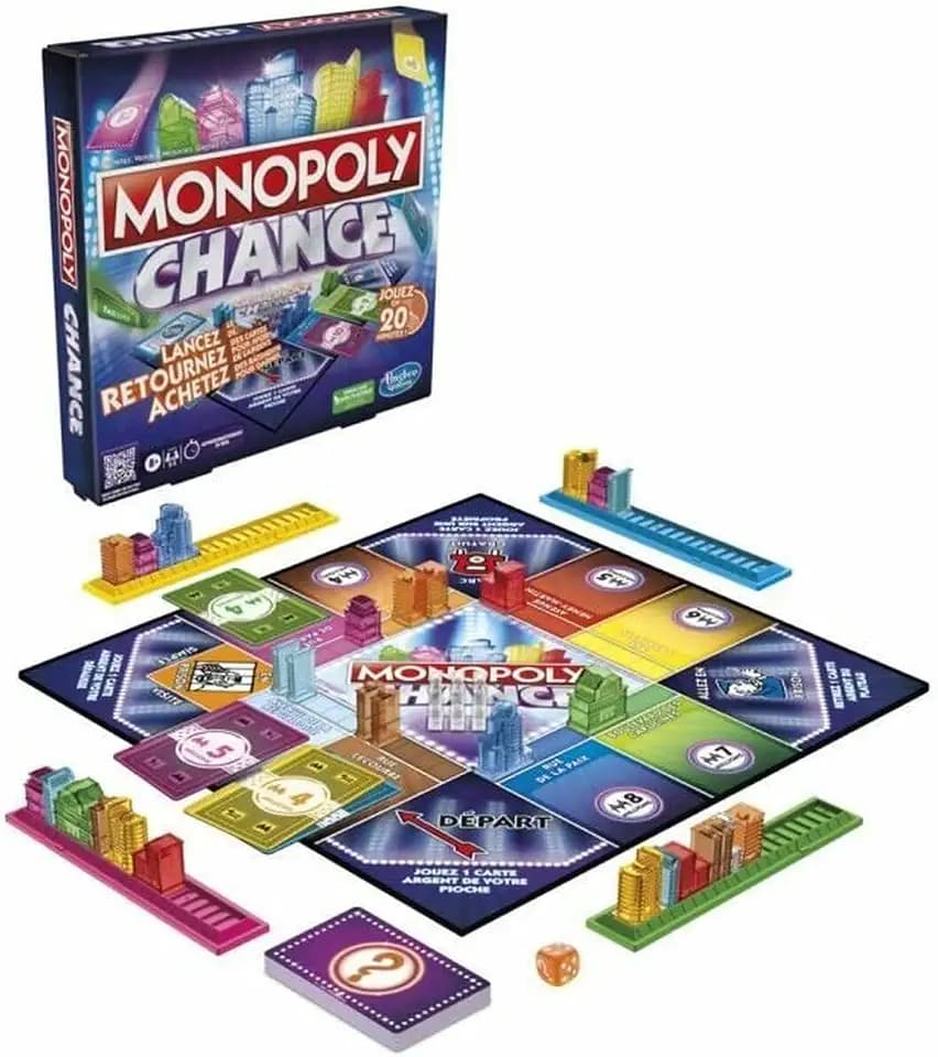 Monopoly Glück, schnelles Monopoly Brettspiel für die Familie, für 2 bis 4 Spieler, ca. 20 Min. (Französische Version)