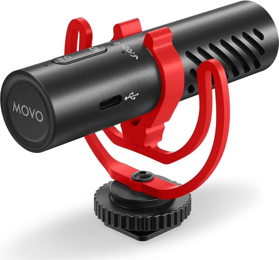 Movo VXR10-AI Shotgun Microphone with AI Noise Cancellation - Camera Microphone for DSLR, Smartphone & Computer - Supercardioid On-Camera Mic with 3.5mm & USB-C Cables