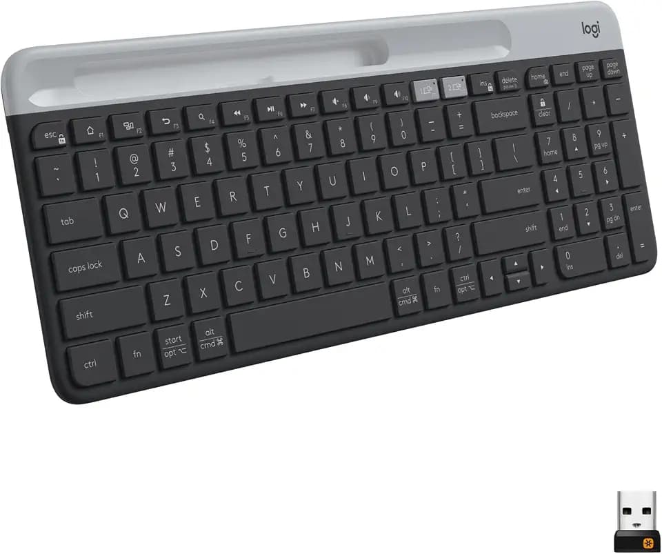 Logitech K585 Slim Wireless Keyboard with Built-in Phone Cradle - Graphite