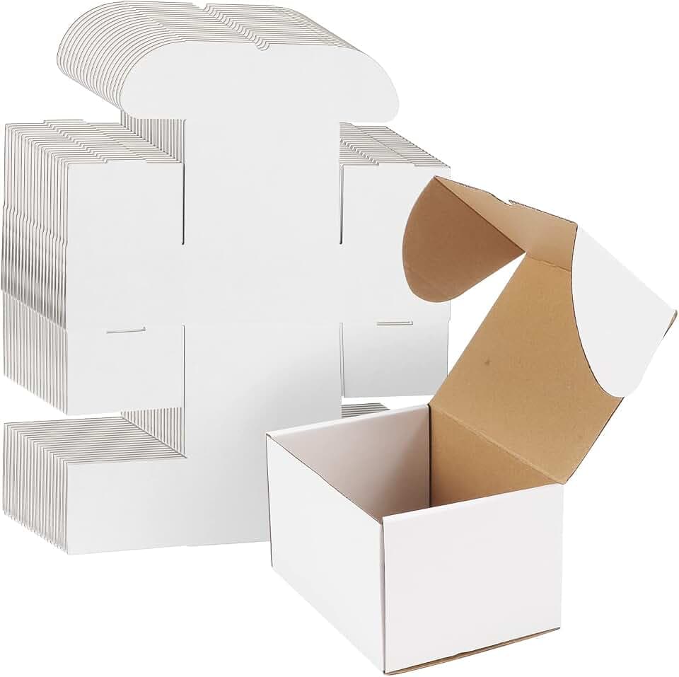 EYMPEU 20 Stück 17,8 x 12,7 x 10,2cm Weiße Versandkarton, Kartons für kleine Gegenstände, Spielzeug, Schreibwaren und Weihnachtspäckchen