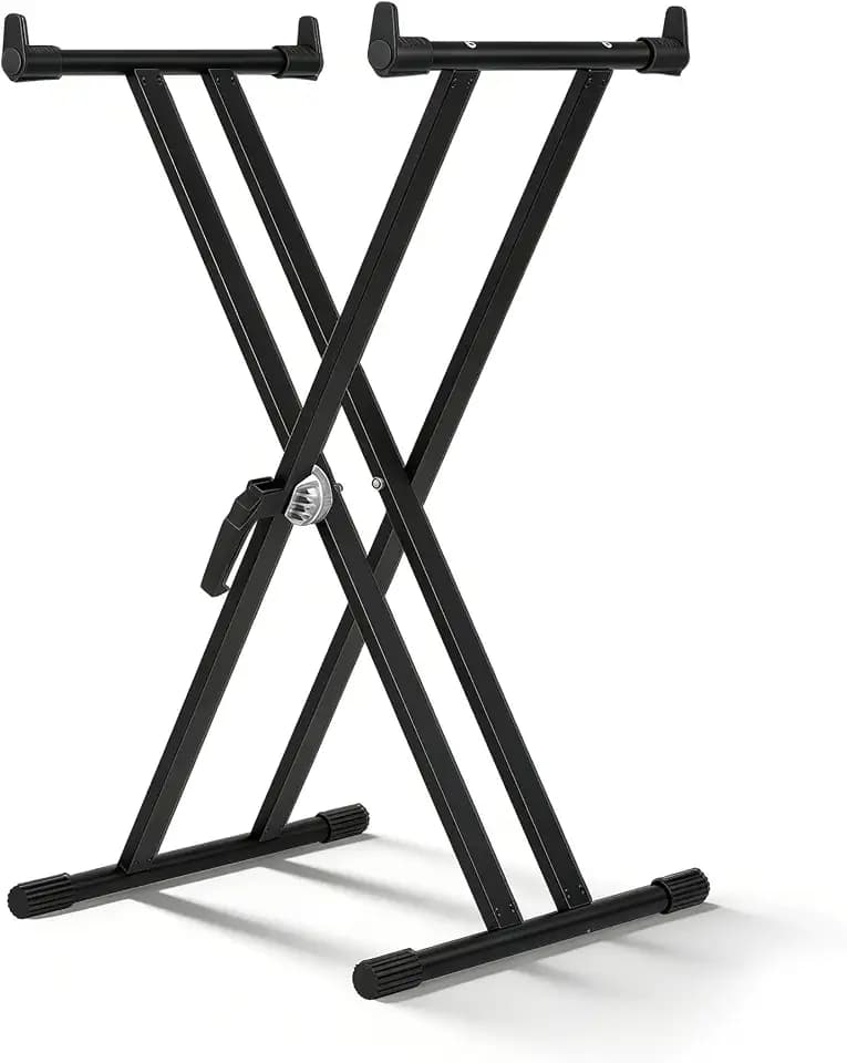 Heavy-Duty, Double-X, Pre-Assembled, Infinitely Adjustable Piano Keyboard Stand, Black