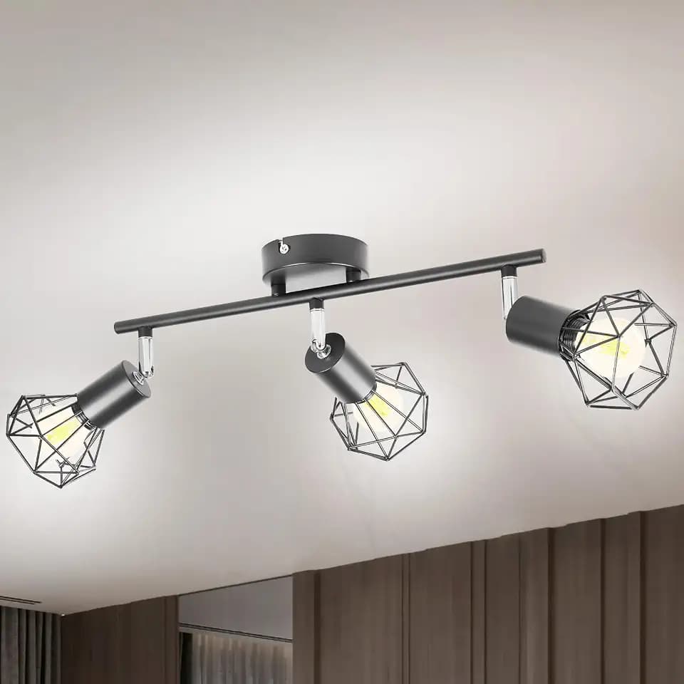 LED Deckenleuchte 3 Flammig Schwarz,350° schwenkbarer Kopf deckenleuchte wohnzimmer,Spotbalken Deckenlampe Spot Wandstrahler,Farbtemperatur 5500K1980LM Standard E14 Fassung,Mit Glühbirne