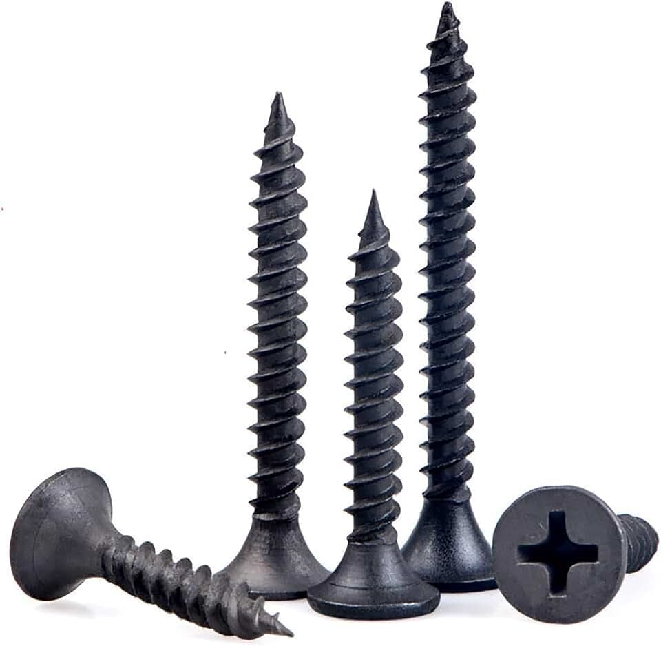 M3,5 x 40 mm Kreuzschlitz-Trockenbauschrauben, schwarz, selbstschneidender Senkkopf, schwarze Phosphatbeschichtung, Feingewinde, hochfeste Holzschrauben der Güteklasse 8,8 für Bau und