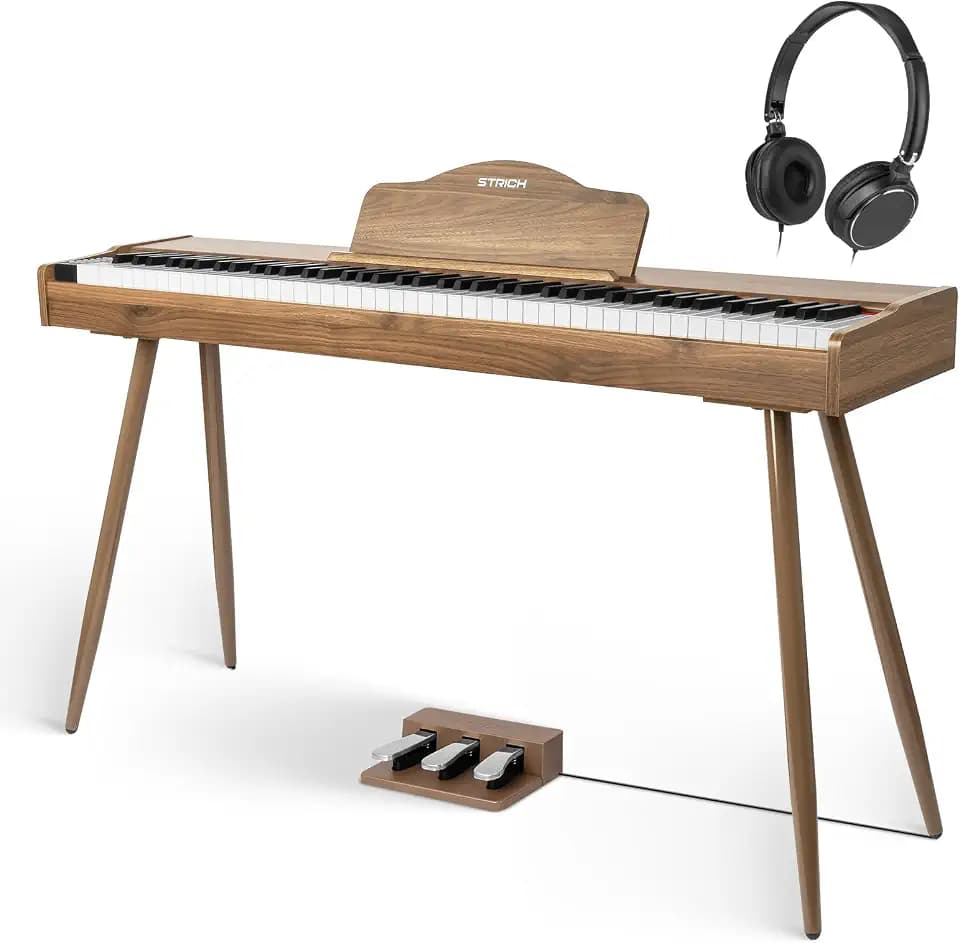 STRICH Digitalpiano 88 Tasten, Hammermechanik-Tastatur in voller Größe, E-Piano mit Ständer, 25W×2 Lautsprecher, unterstützt USB-MIDI & kabellose Verbindung, Modell SDP-300S(Walnussholz)