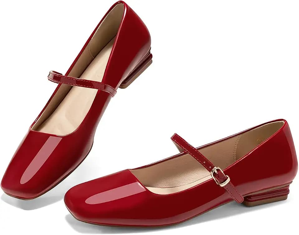 Coutgo Women's Mary Jane Flats Closed Square Toe Ballet Flat Dressy Comfortable Slip on Shoes